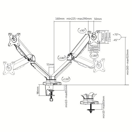 Supporto da Scrivania Doppio Monitor 17-32'' con Molla a Gas Nero TECHLY - immagine 2