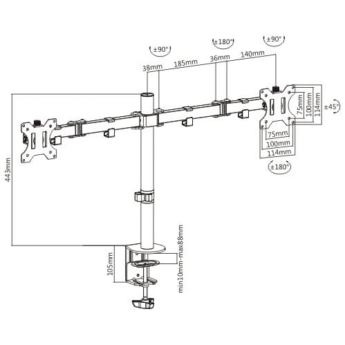 Supporto da Scrivania per 2 Monitor 13-32'' a Morsetto TECHLY - immagine 3