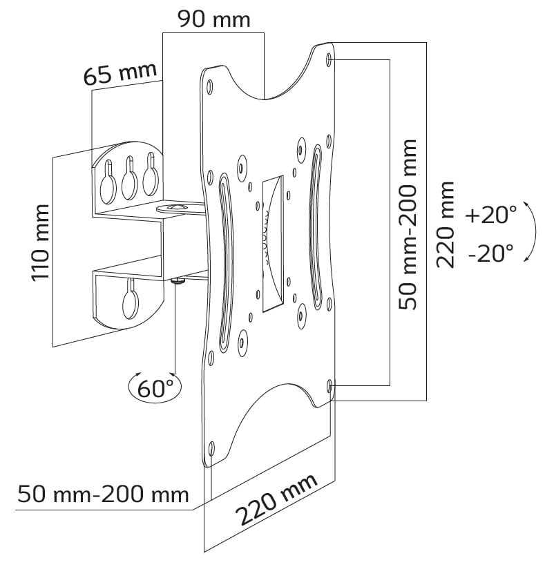 Supporto a Muro Inclinabile per TV 17-42'' Nero TECHLY - immagine 3