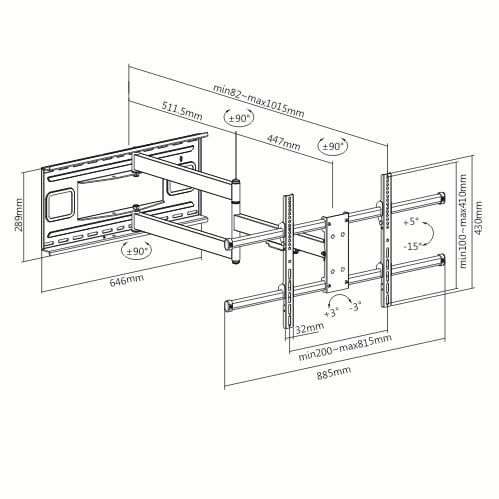 Staffa a Muro Braccio Estensibile fino a 1015 mm per LCD 43-80'' Nero TECHLY - immagine 3