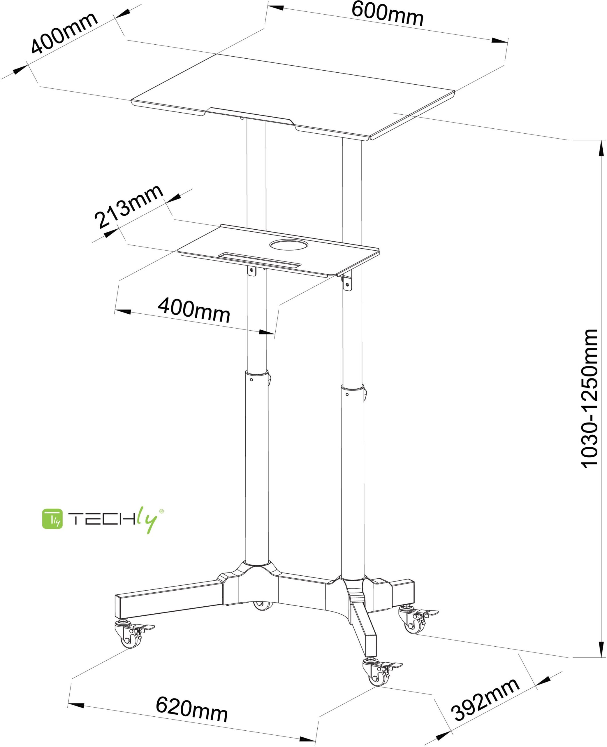 Postazione di Lavoro Supporto Laptop con Mensola Altezza Regolabile TECHLY - immagine 3