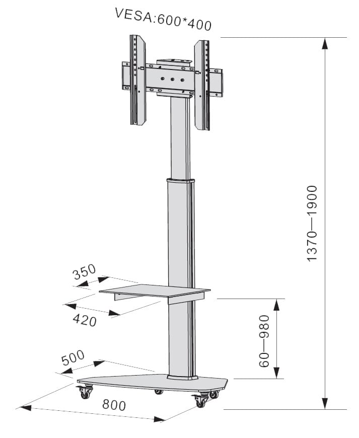 Supporto a Pavimento con Mensola Trolley TV LCD/LED/Plasma 37-70'' Bianco TECHLY - immagine 3