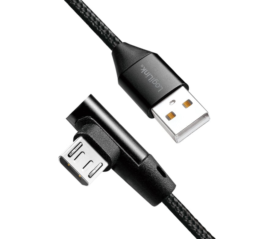 Cavo USB Micro-B Maschio Angolato/USB-A Maschio Dritto 1m Nero LOGILINK - immagine 2