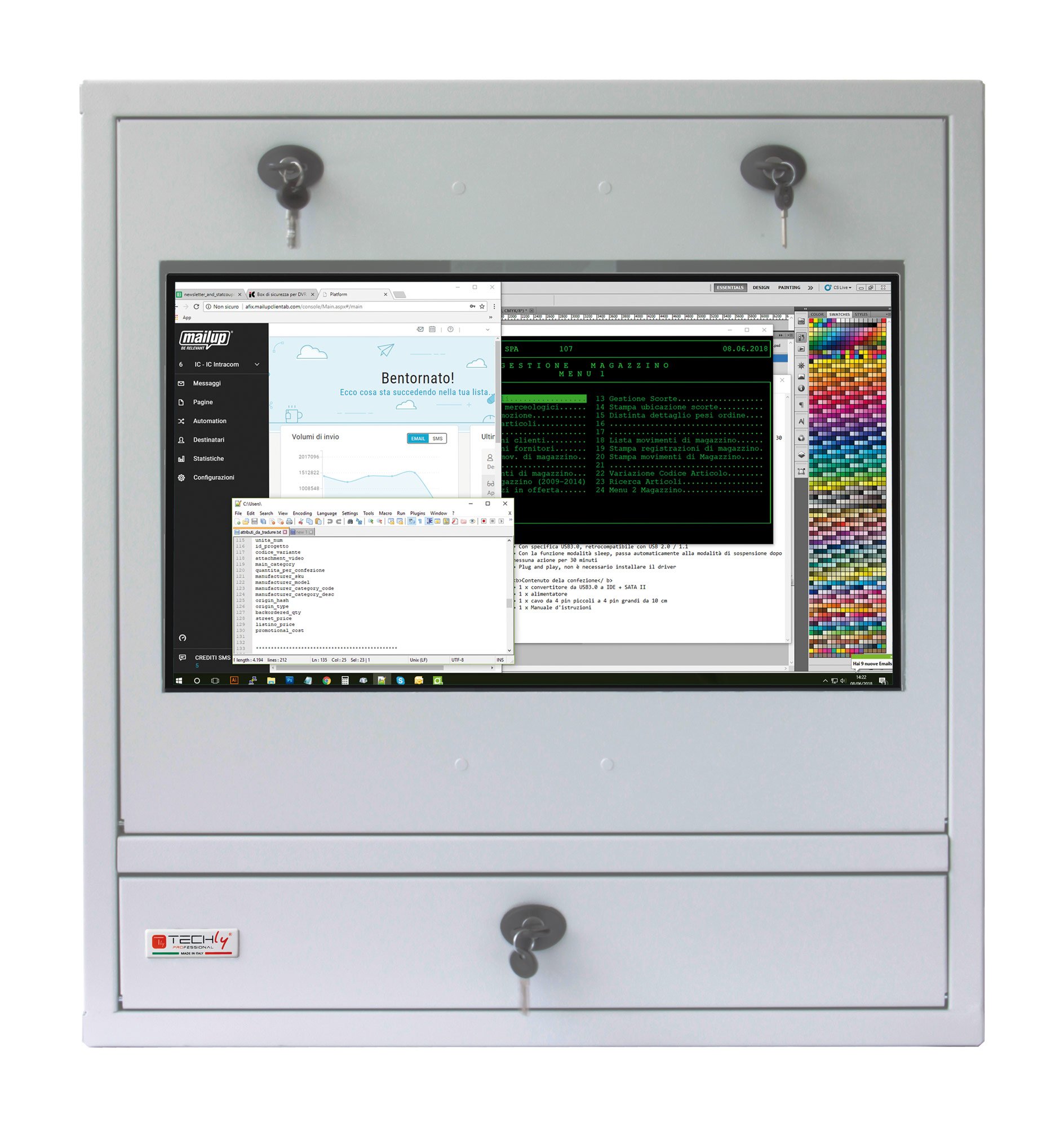 Armadio di sicurezza per PC, monitor touch LCD e tastiera Grigio senza vetro TECHLY PROFESSIONAL - immagine 3