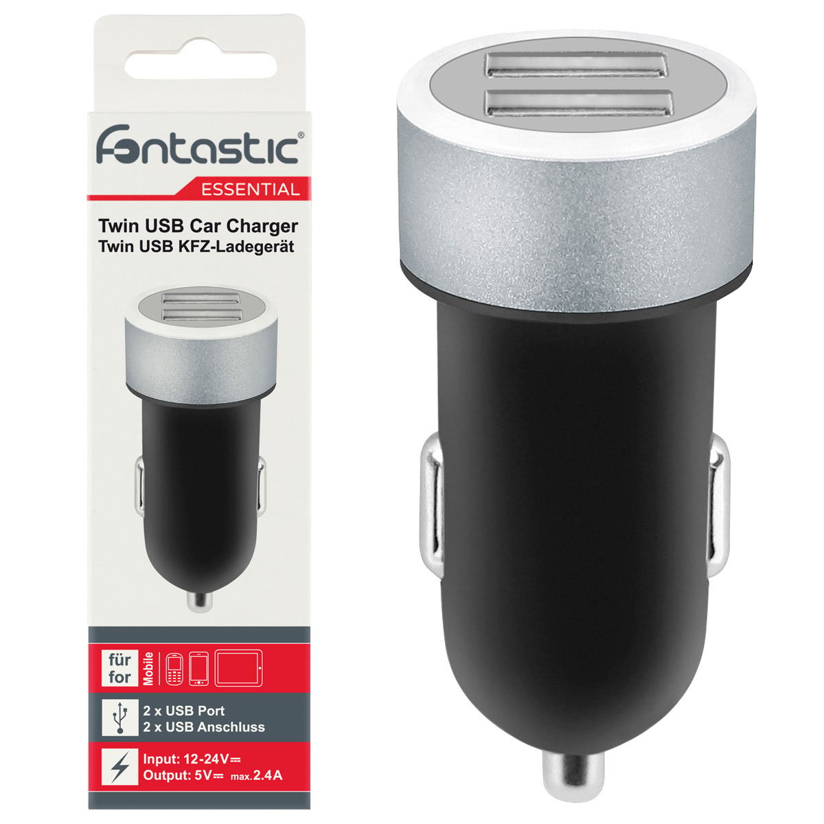 Caricatore da Auto 2 USB con uscita 2,4A Nero FONTASTIC - immagine 3