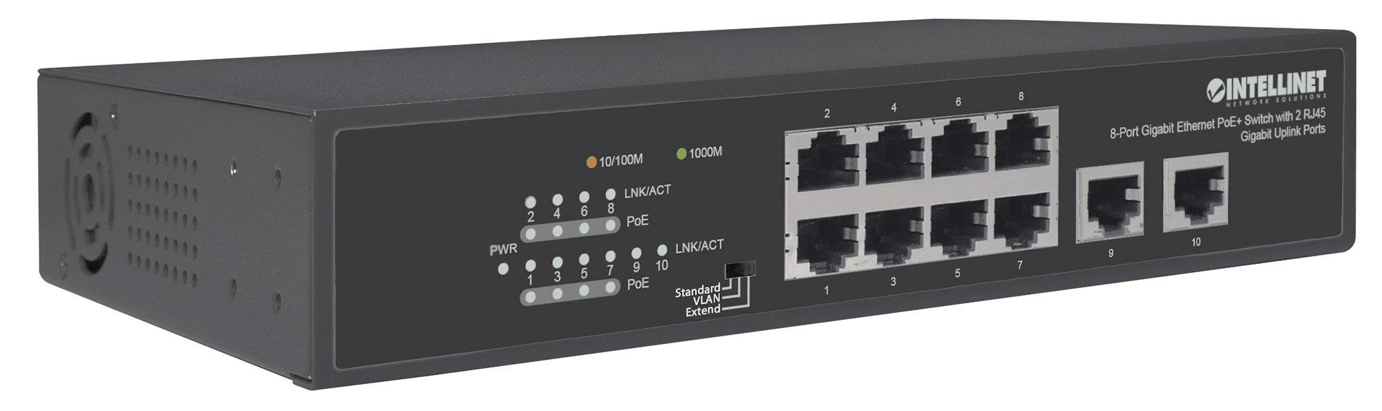 Switch Ethernet Gigabit 8 Porte PoE+ con 2 porte RJ45 Gigabit Uplink INTELLINET - immagine 3
