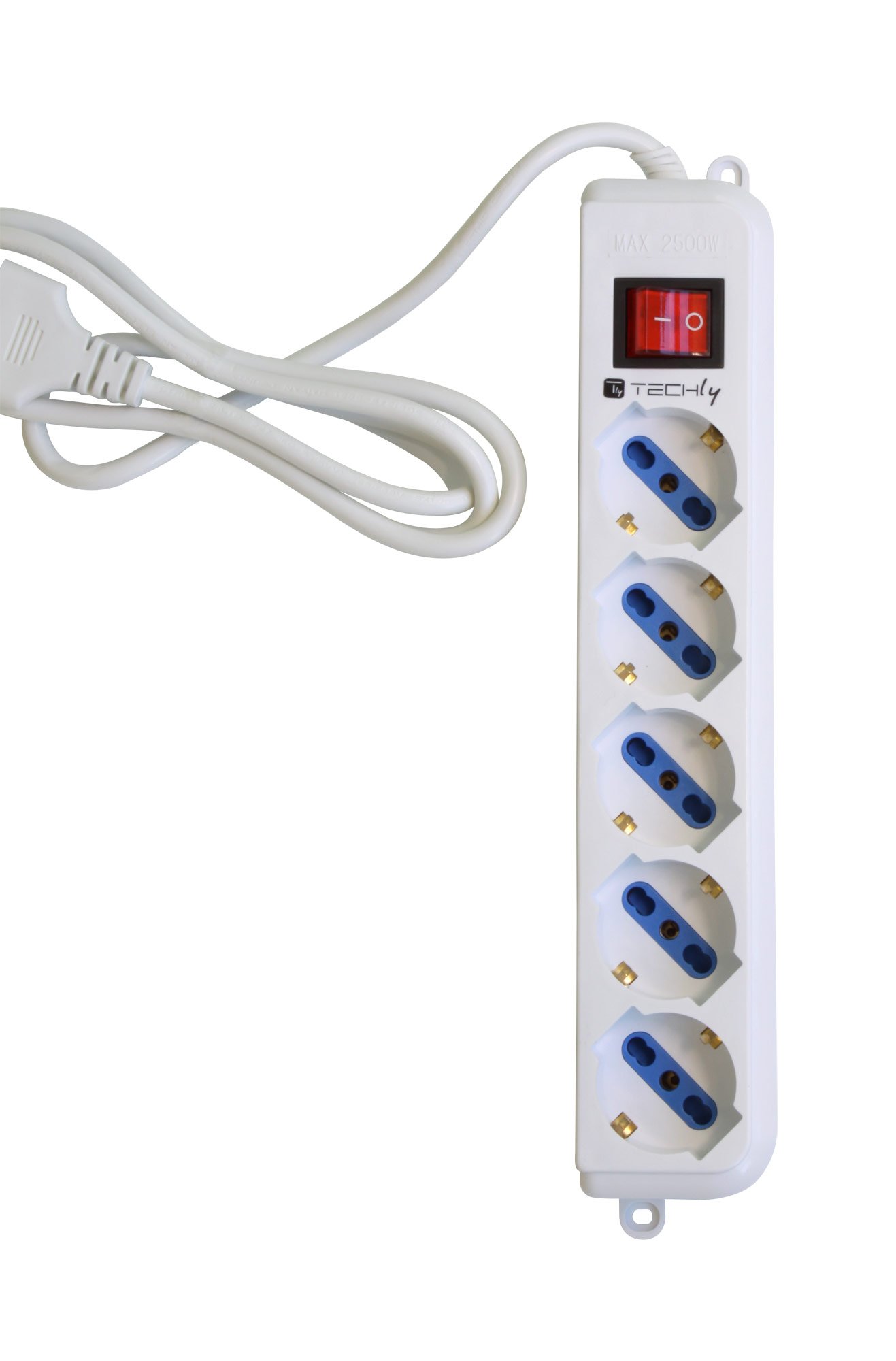 Multipresa 5 Posti Italiana Bipasso / Schuko Cavo 5m TECHLY - immagine 3