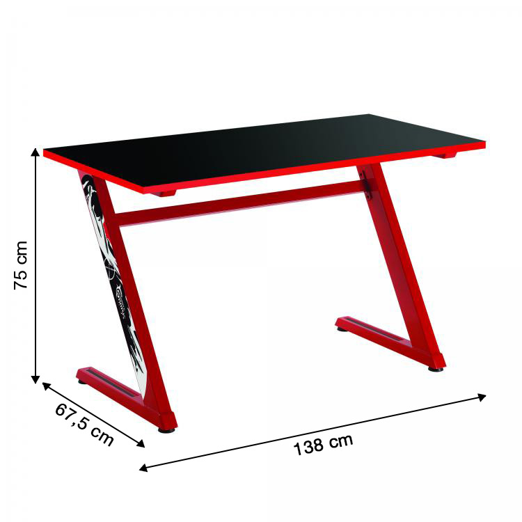 Scrivania Gaming per PC Design Ergonomico Rosso WHITE SHARK - immagine 3