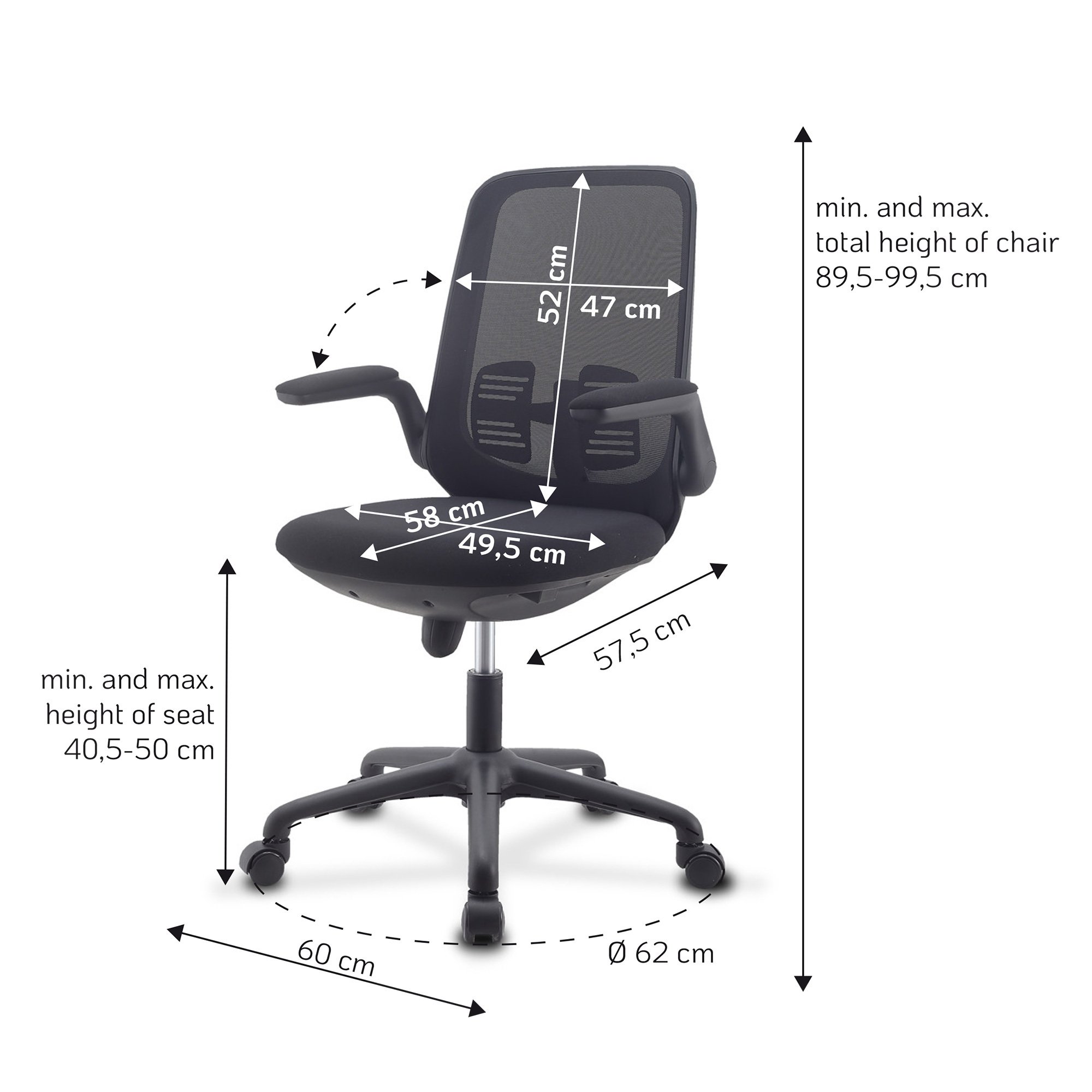 Sedia per Ufficio Regolabile in Altezza con Braccioli Pieghevoli Nera TECHLY - immagine 3