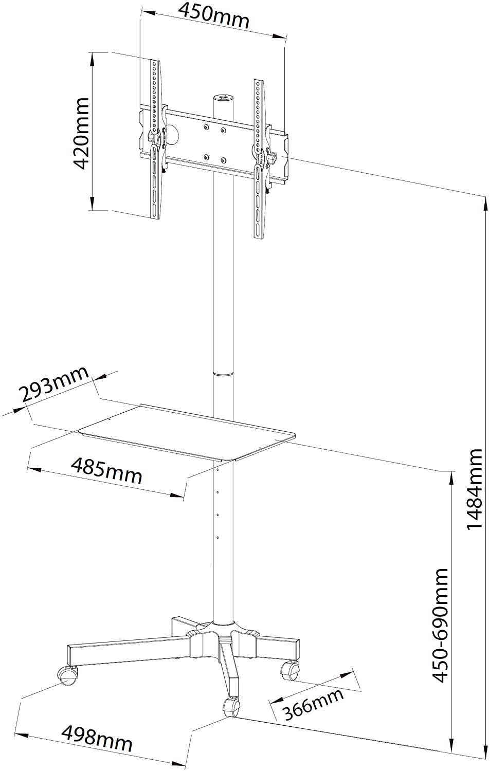 Supporto a Pavimento con Mensola Trolley TV LCD/LED/Plasma 23''-55'' TECHLY - immagine 3