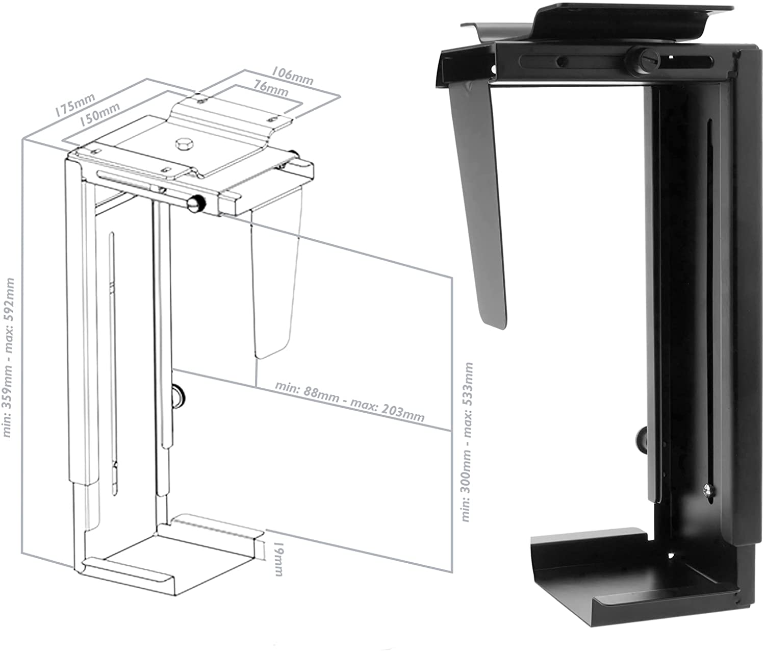Supporto PC Sotto Scrivania / Parete Regolabile TECHLY - immagine 3