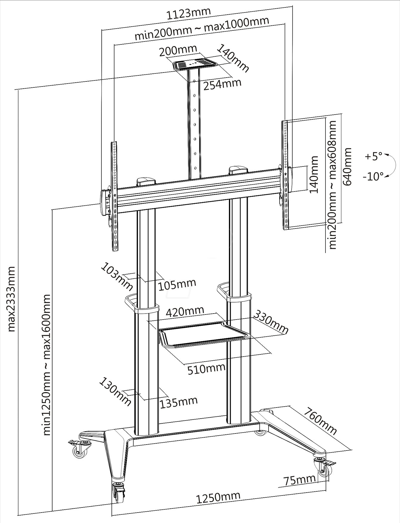 Supporto da Pavimento per TV da 70'' a 120'' Bianco TECHLY - immagine 3