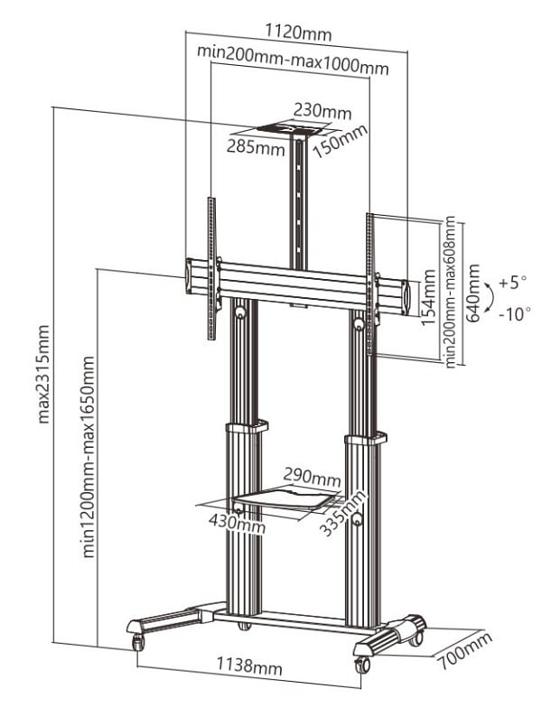 Supporto mobile da pavimento per TV Ultra larghe 60-100'' TECHLY - immagine 3
