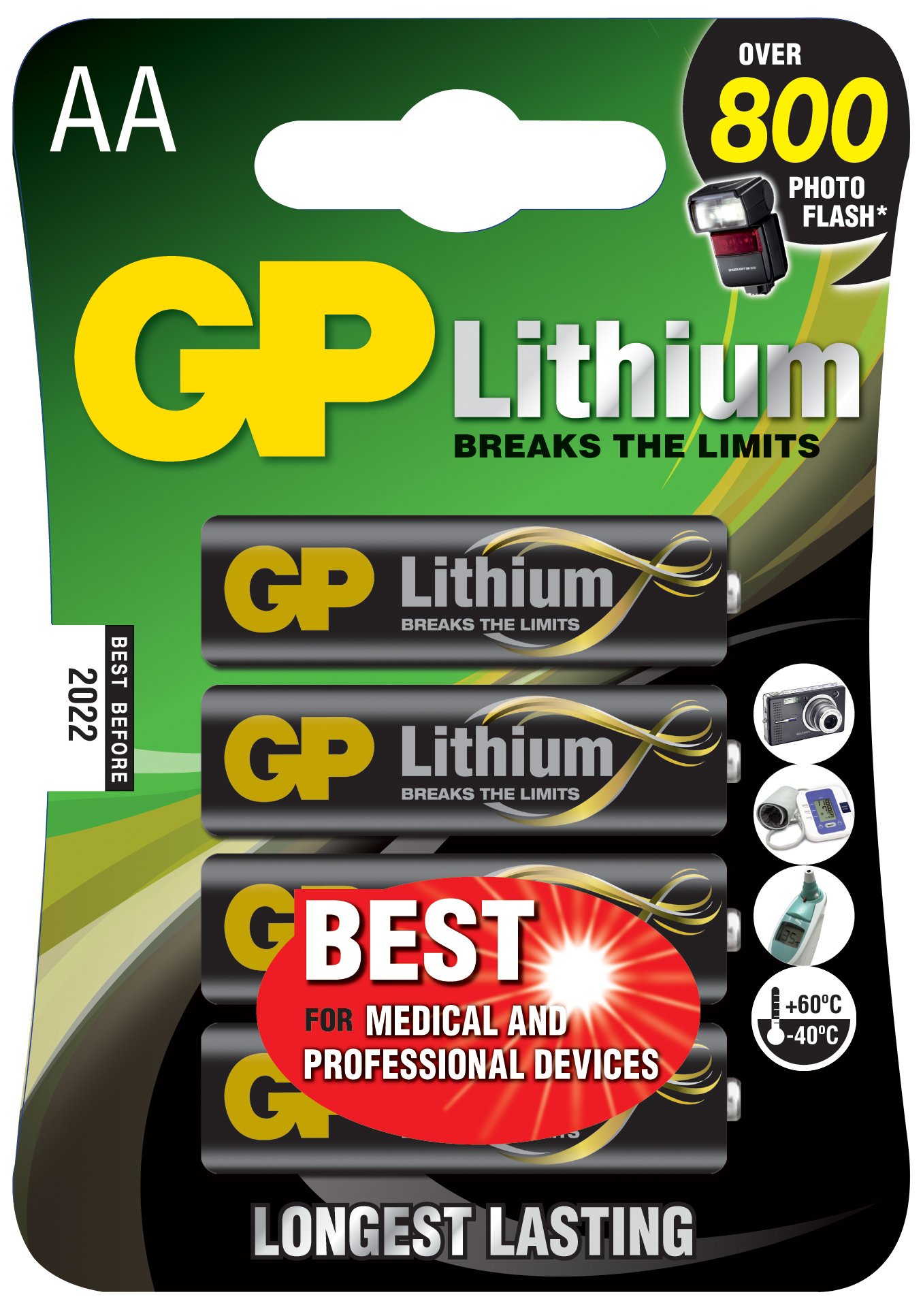Blister 4 Batterie Litio Stilo AA 1,5V/15LF Longest Lasting GP BATTERIES
