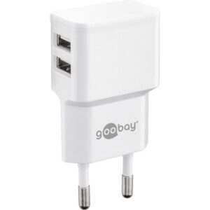 Caricatore da Muro 2 porte USB-A Slim Design 12W Bianco GOOBAY