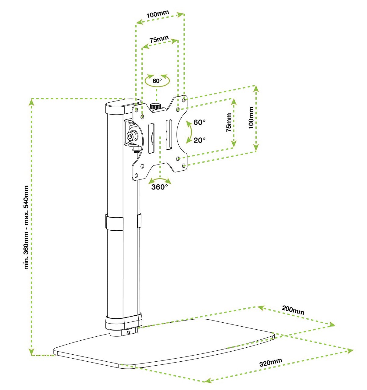 Supporto da Tavolo Stand per Monitor 17-27'' con Base TECHLY - immagine 4