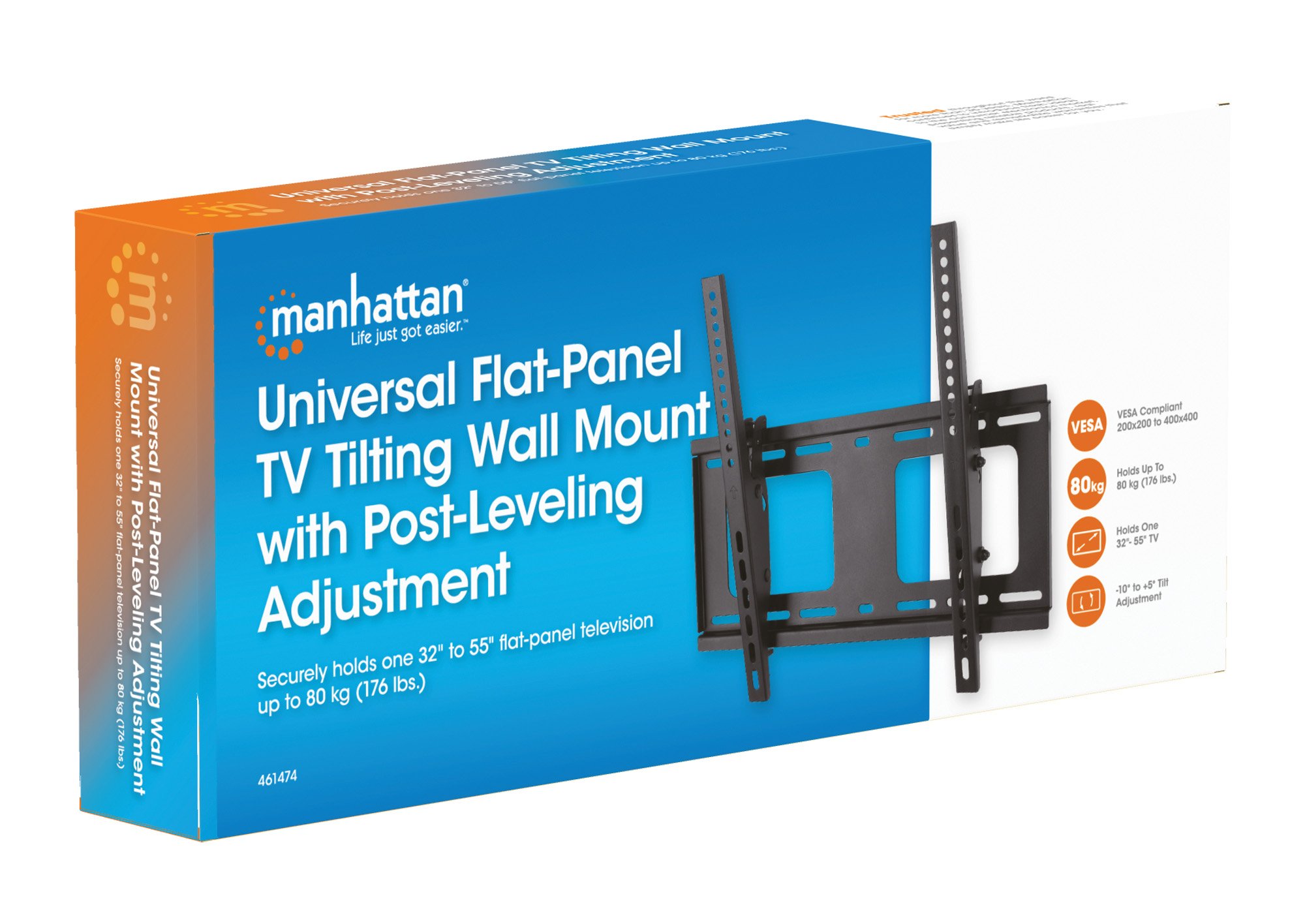 Supporto a Muro Inclinabile con Regolazione Altezza TV LED LCD 32-55'' Nero MANHATTAN - immagine 8