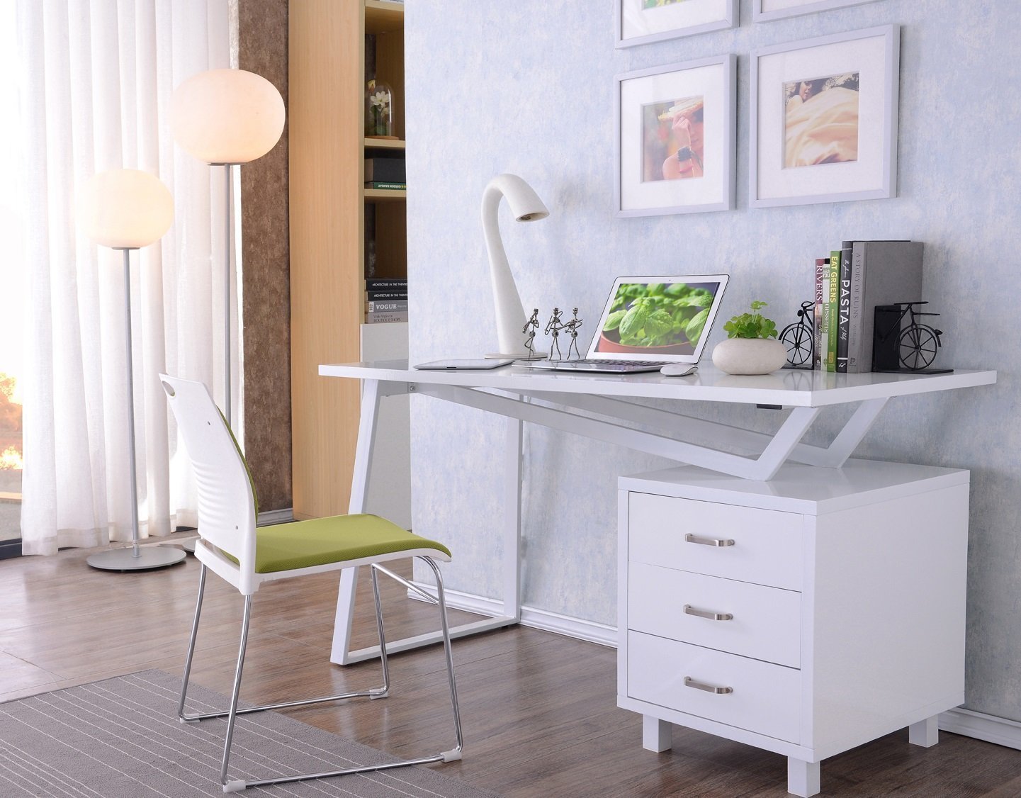 Scrivania per Computer con Tre Cassetti Bianco opaco effetto legno TECHLY - immagine 4