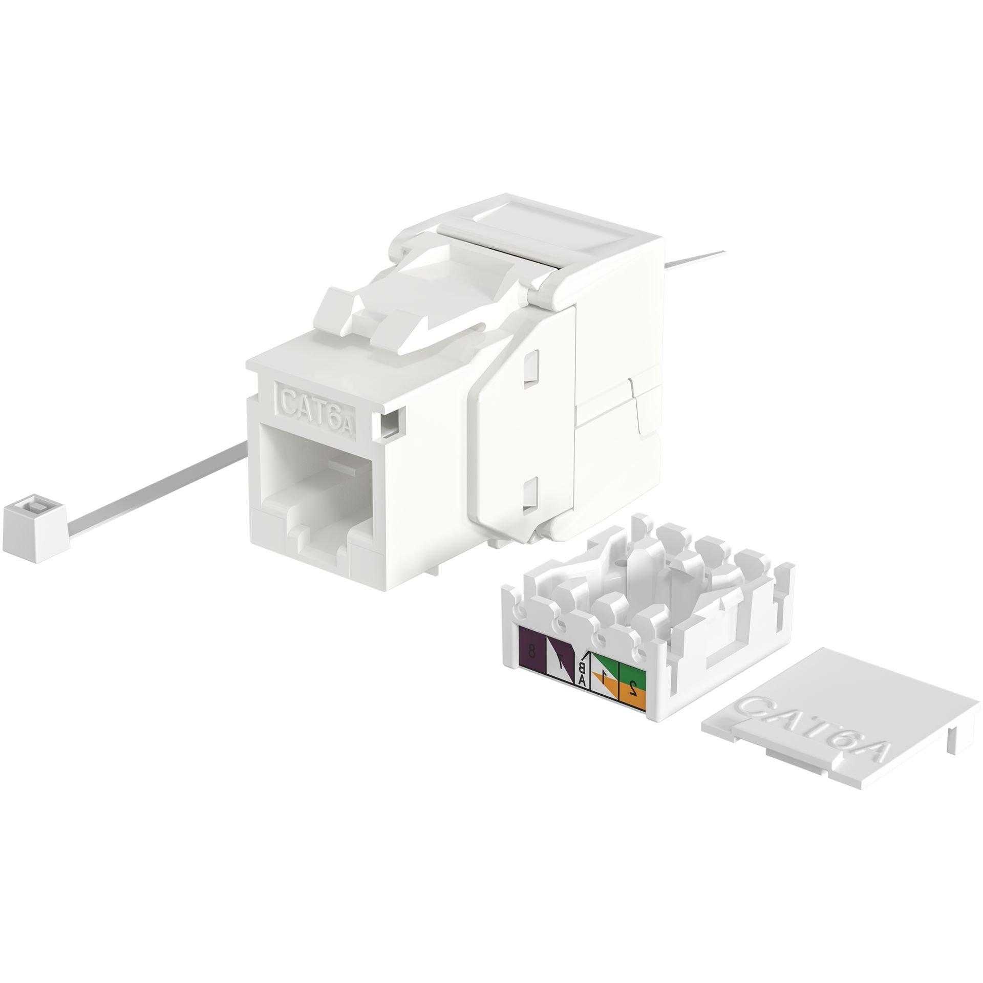 Frutto Keystone Cat.6A UTP Bianco con tappo antipolvere OEM - immagine 3