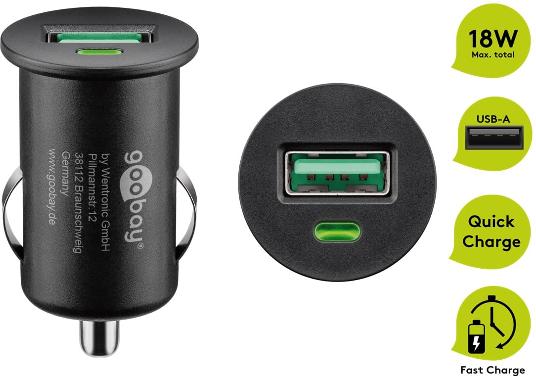 Caricatore USB da auto Quick Charge 3.0 2.4A 18Watt GOOBAY - immagine 3
