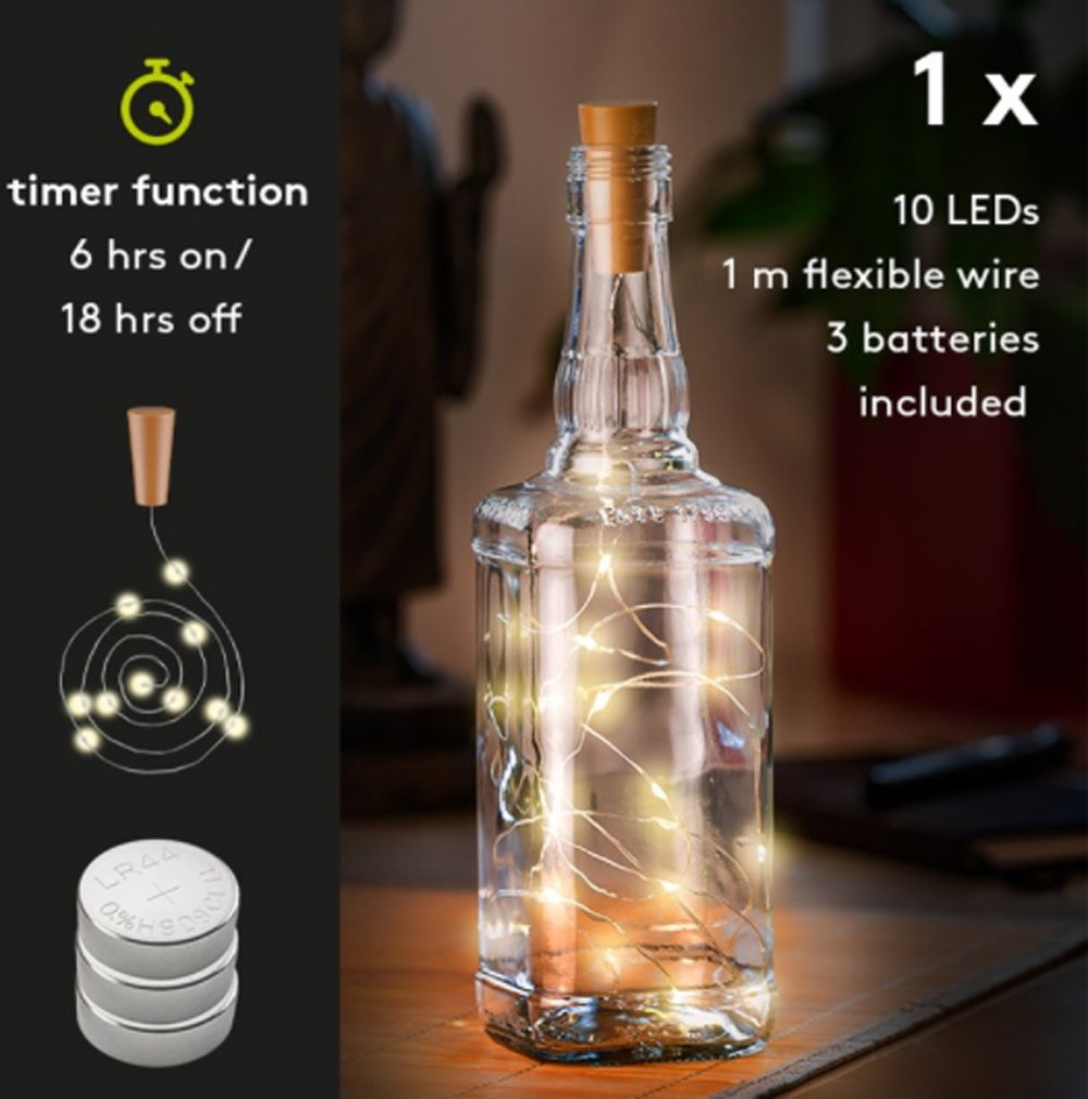 Strip 10 LED con Timer Bianco Caldo per Bottiglia GOOBAY - immagine 4