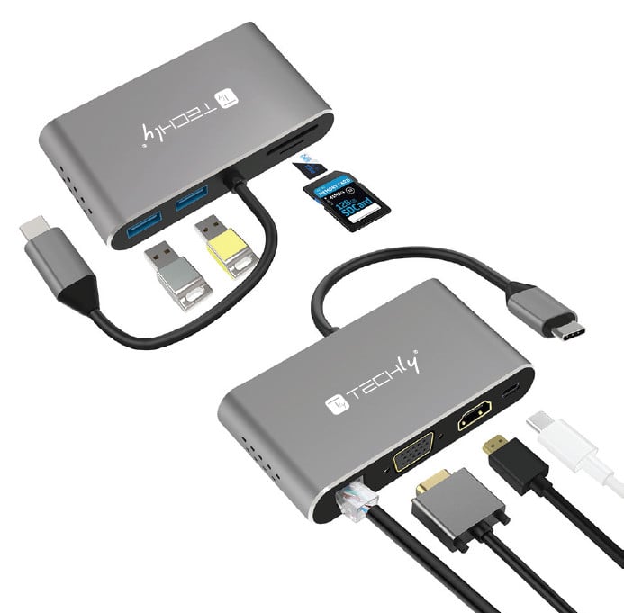 Docking Station USB-C™ SuperSpeed Multiporta USB HDMI VGA RJ45 MicroSD TECHLY - immagine 4