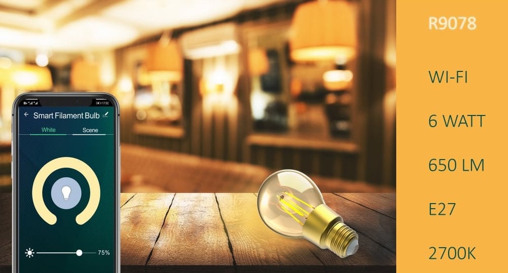 Lampadina LED E27 con Filamento Smart Controllo Vocale Alexa F, R9078 WOOX - immagine 4