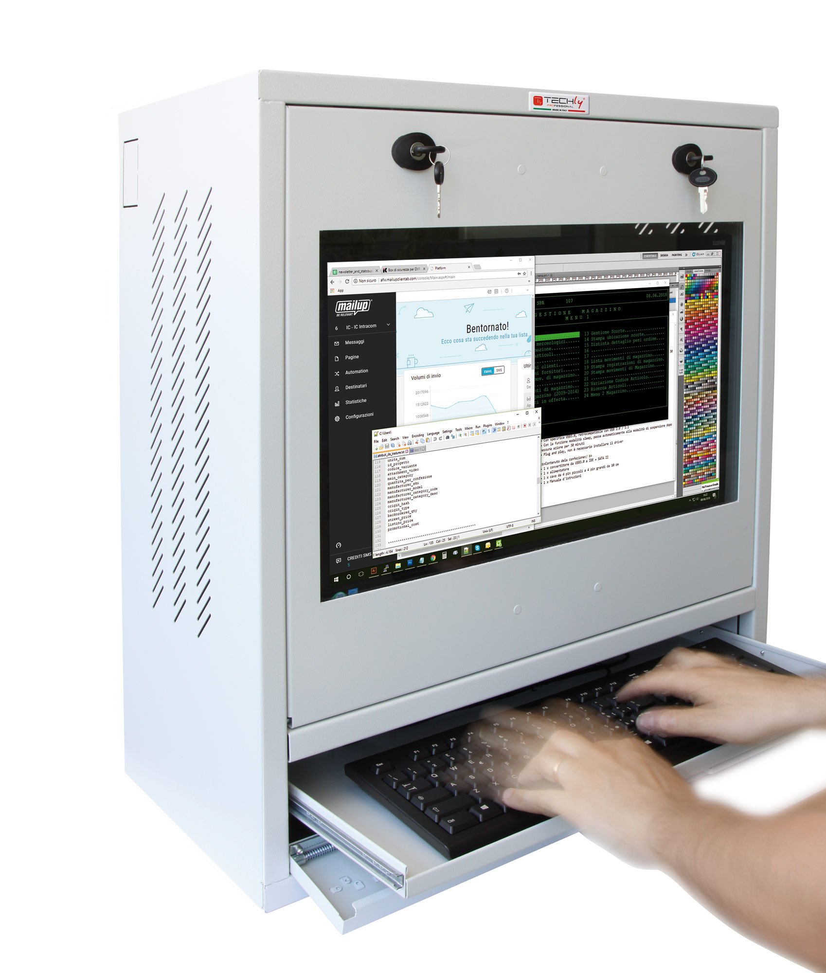 Armadio di sicurezza per PC, monitor touch LCD e tastiera Grigio senza vetro TECHLY PROFESSIONAL - immagine 4