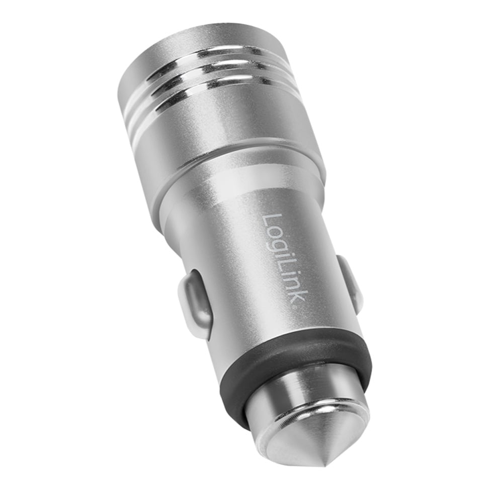 Caricatore da Auto in Alluminio 2x USB 10,5W Rompivetro di Emergenza LOGILINK - immagine 3