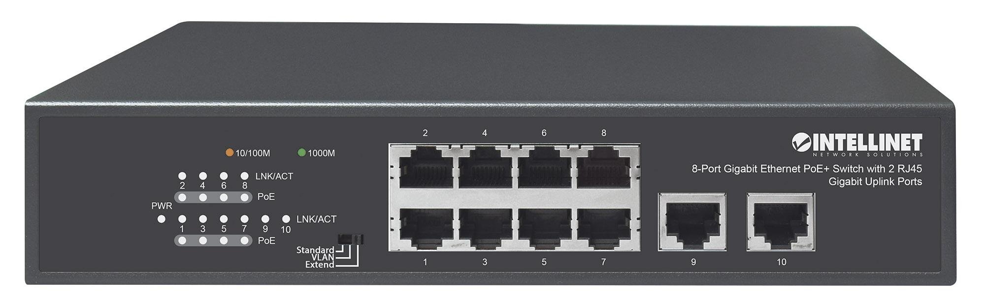 Switch Ethernet Gigabit 8 Porte PoE+ con 2 porte RJ45 Gigabit Uplink INTELLINET - immagine 4