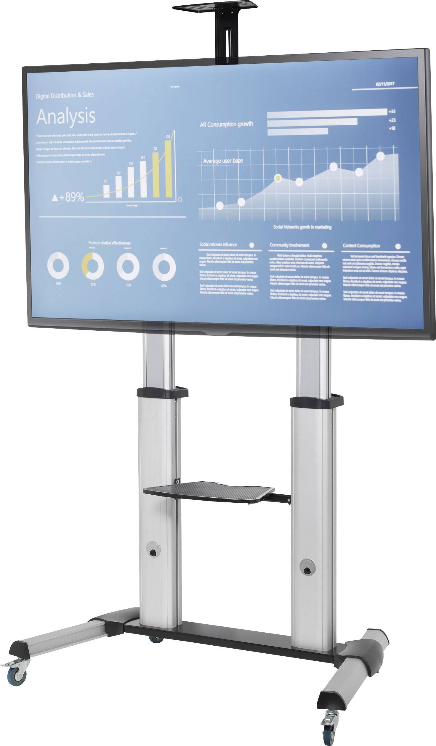 Supporto mobile da pavimento per TV Ultra larghe 60-100'' TECHLY - immagine 4