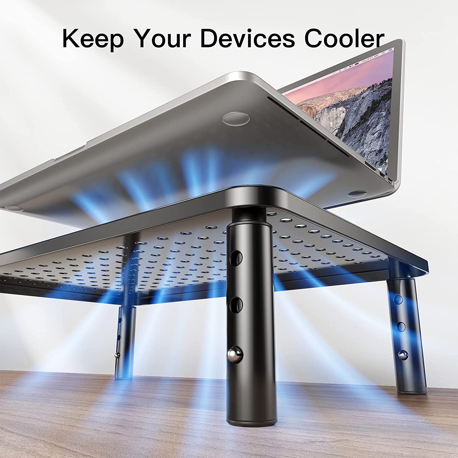 Supporto per Monitor Ergonomico Regolabile con 3 Altezze in Metallo Nero TECHLY - immagine 7