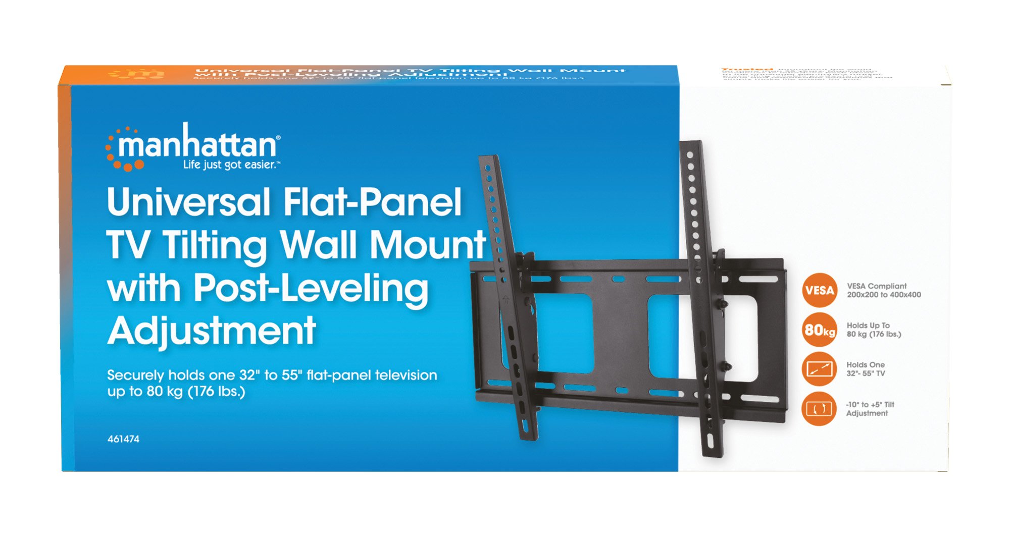 Supporto a Muro Inclinabile con Regolazione Altezza TV LED LCD 32-55'' Nero MANHATTAN - immagine 9