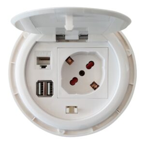 Presa da Scrivania ad Incasso con 2 prese USB e RJ45 con Coperchio TECHLY