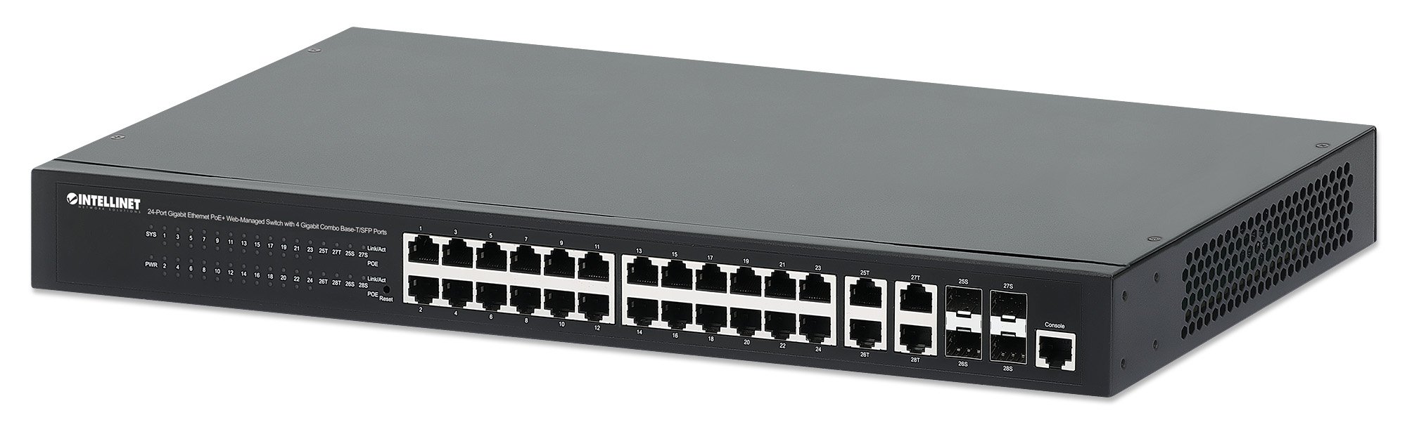 Switch 24p. Gigabit Ethernet PoE+ con 4p. Gigabit Combo Base-T/SFP INTELLINET