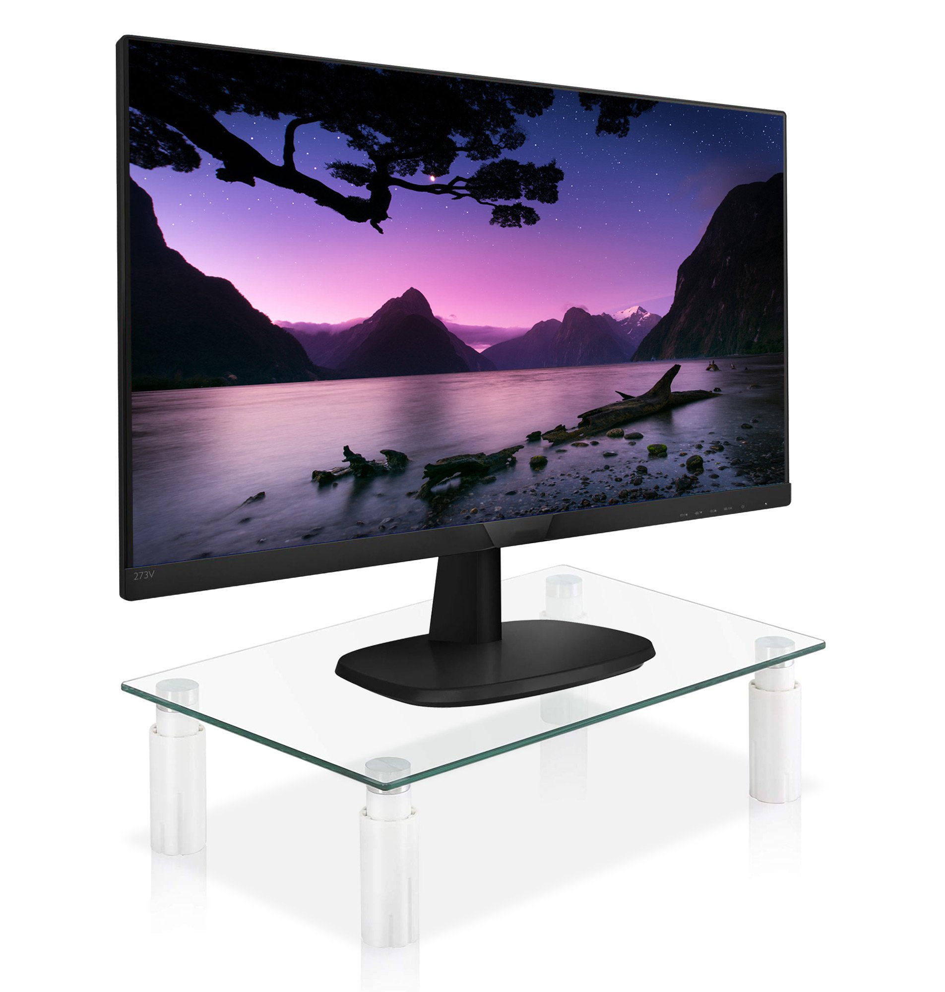 Stand da Scrivania Regolabile Vetro Trasparente per Monitor Notebook TECHLY - immagine 5