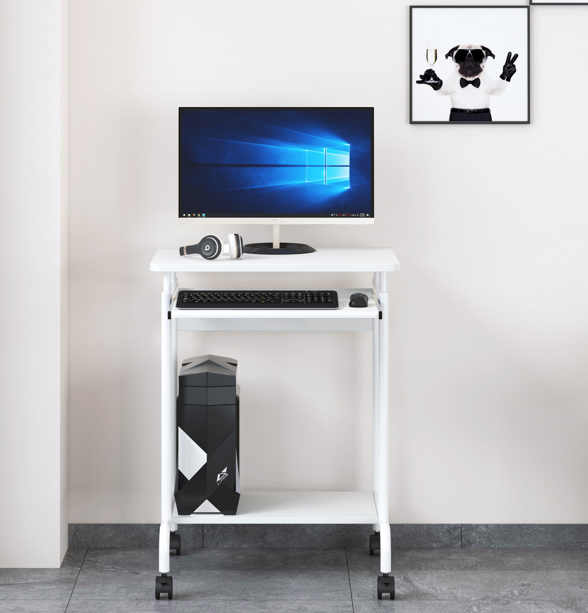 Scrivania Mobile ''Compact'' per Computer Ripiano Tastiera Scorrevole Bianco TECHLY - immagine 5