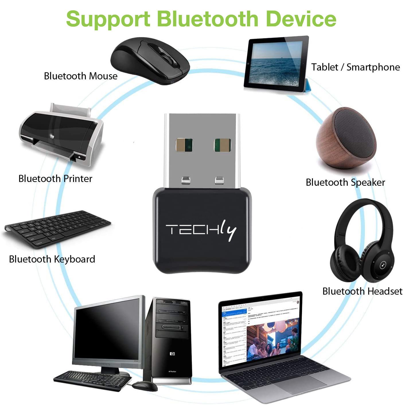 Adattatore USB Bluetooth 5.0 per PC Dongle Classe 2 + EDR 10m TECHLY - immagine 5