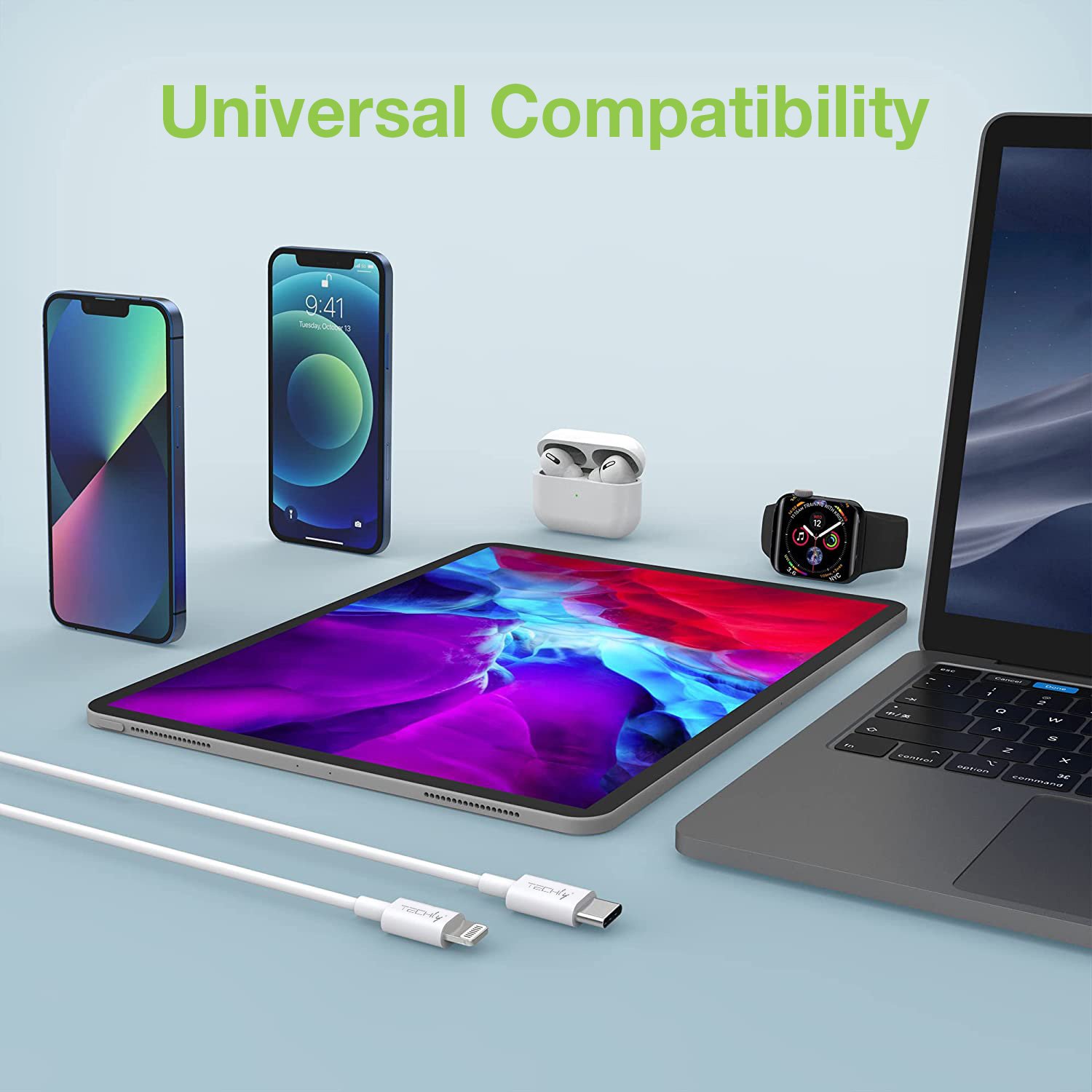 Cavo di Ricarica e Sincronizzazione USB-C™ compatibile con Lightning® 1m Bianco TECHLY - immagine 5