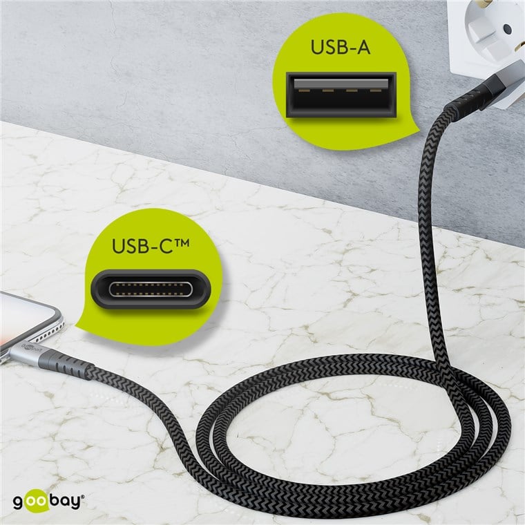 Cavo USB-C™ a USB A Connettori in Metallo e Rivestimento Tessuto 2,0m GOOBAY - immagine 5
