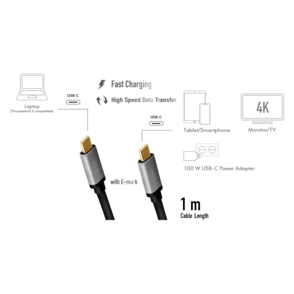 Cavo SuperSpeed 10Gbps USB-C™M/USB-C™M USB3.2 Gen2 4K/60Hz PD 1m Nero LOGILINK - immagine 5