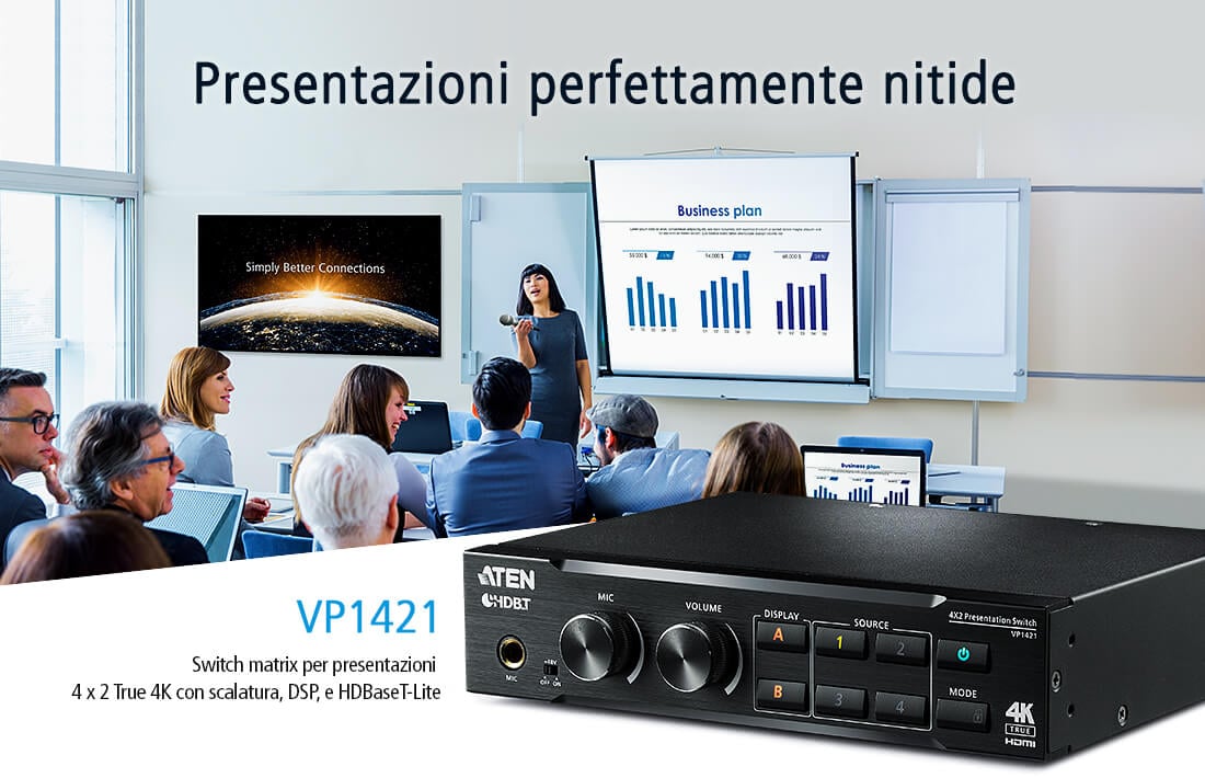 Switch matrix per presentazioni 4 x 2 True 4K con scalatura, DSP, e HDBaseT-Lite, VP1421 ATEN - immagine 5