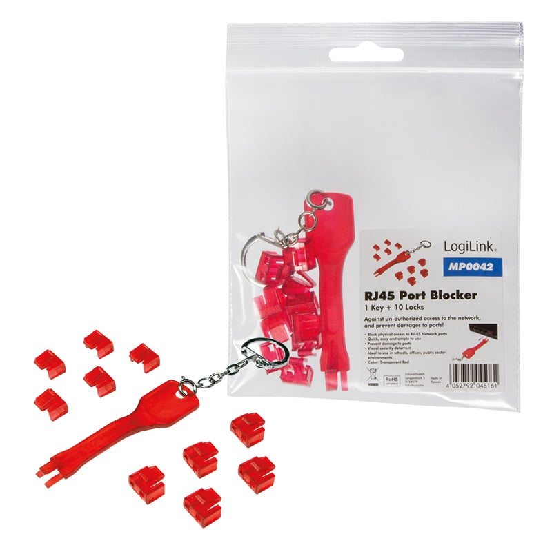 Blocca porte RJ45 rosso 10 serrature e 1 chiave LOGILINK - immagine 5