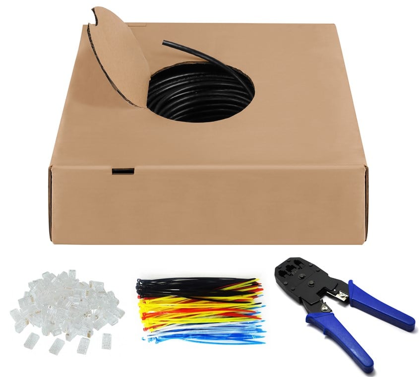 Kit Matassa U/UTP Cavo Cat.6 CCA Rigido 305m Fascette e Plug RJ45 GOOBAY - immagine 5