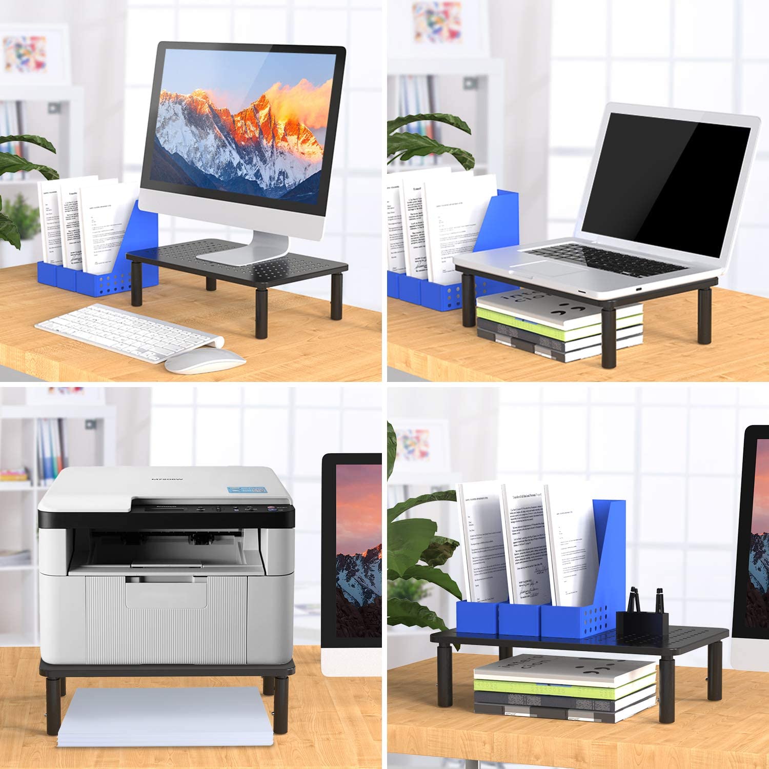 Supporto per Monitor Ergonomico Regolabile con 3 Altezze in Metallo Nero TECHLY - immagine 9