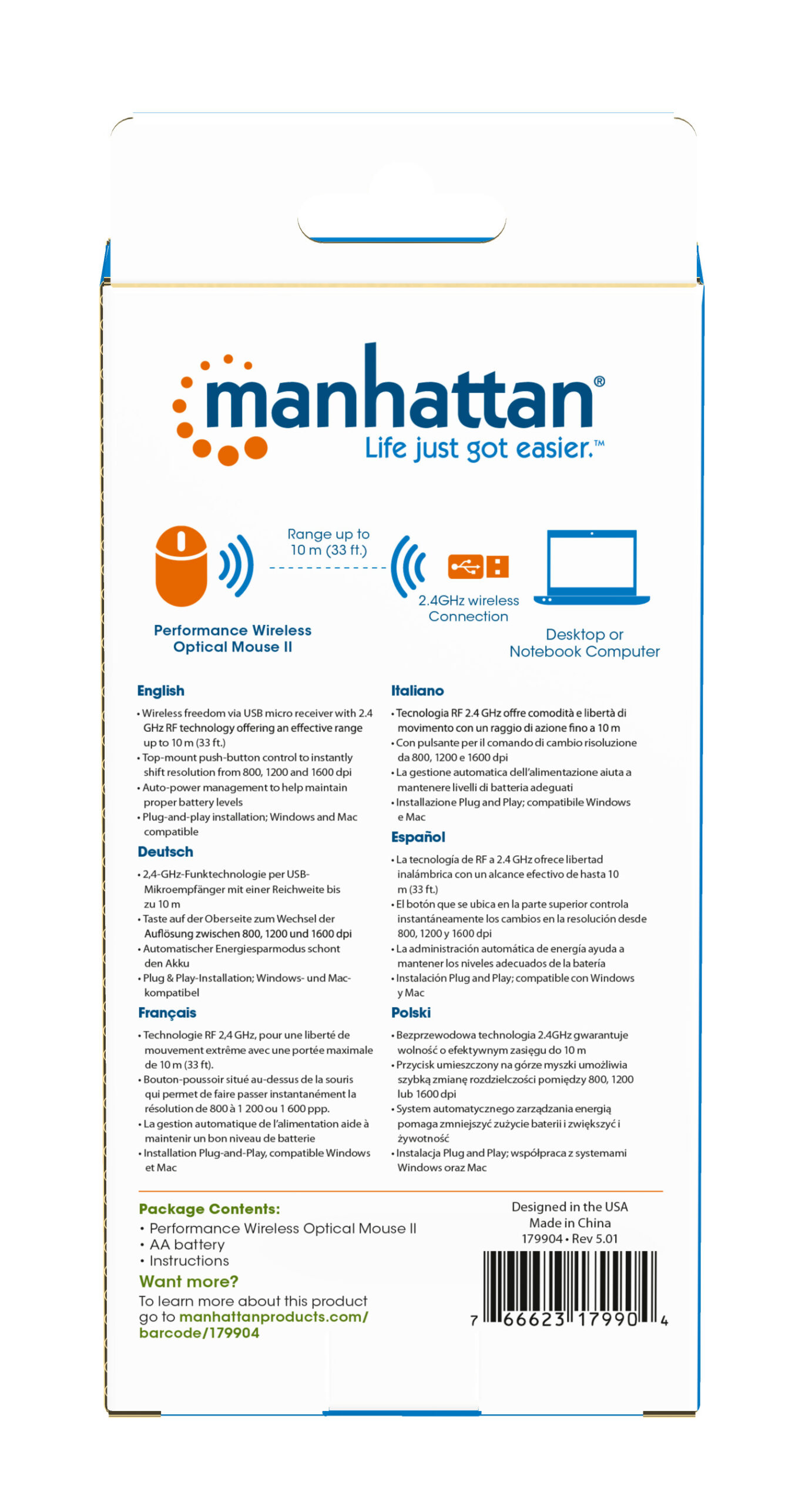 Mouse Ottico Wireless Performance II Nero MANHATTAN - immagine 10