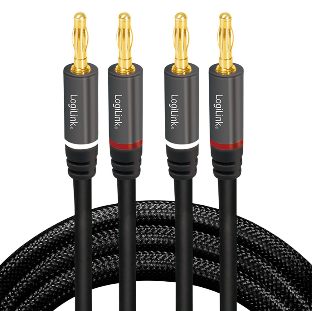Cavo per Altoparlanti 2x2 Spinotti a Banana Nylon Nero 5m LOGILINK
