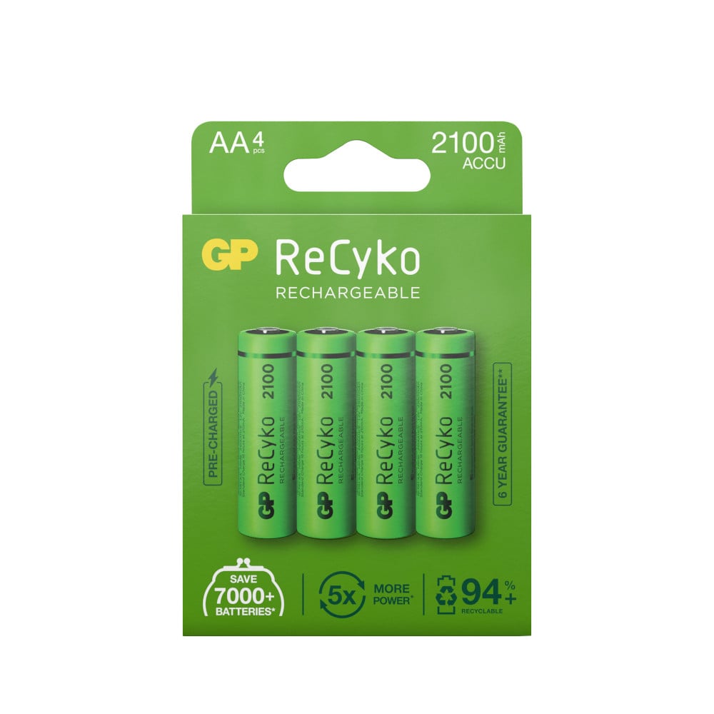 Blister 4 Batterie Ricaricabili AA Stilo 2100mAh GP ReCyko GP BATTERIES