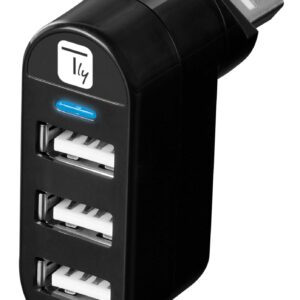 Mini Hub Rotante con 3 Porte USB 2.0 Nero TECHLY