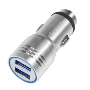 Caricatore da Auto in Alluminio 2x USB 10,5W Rompivetro di Emergenza LOGILINK